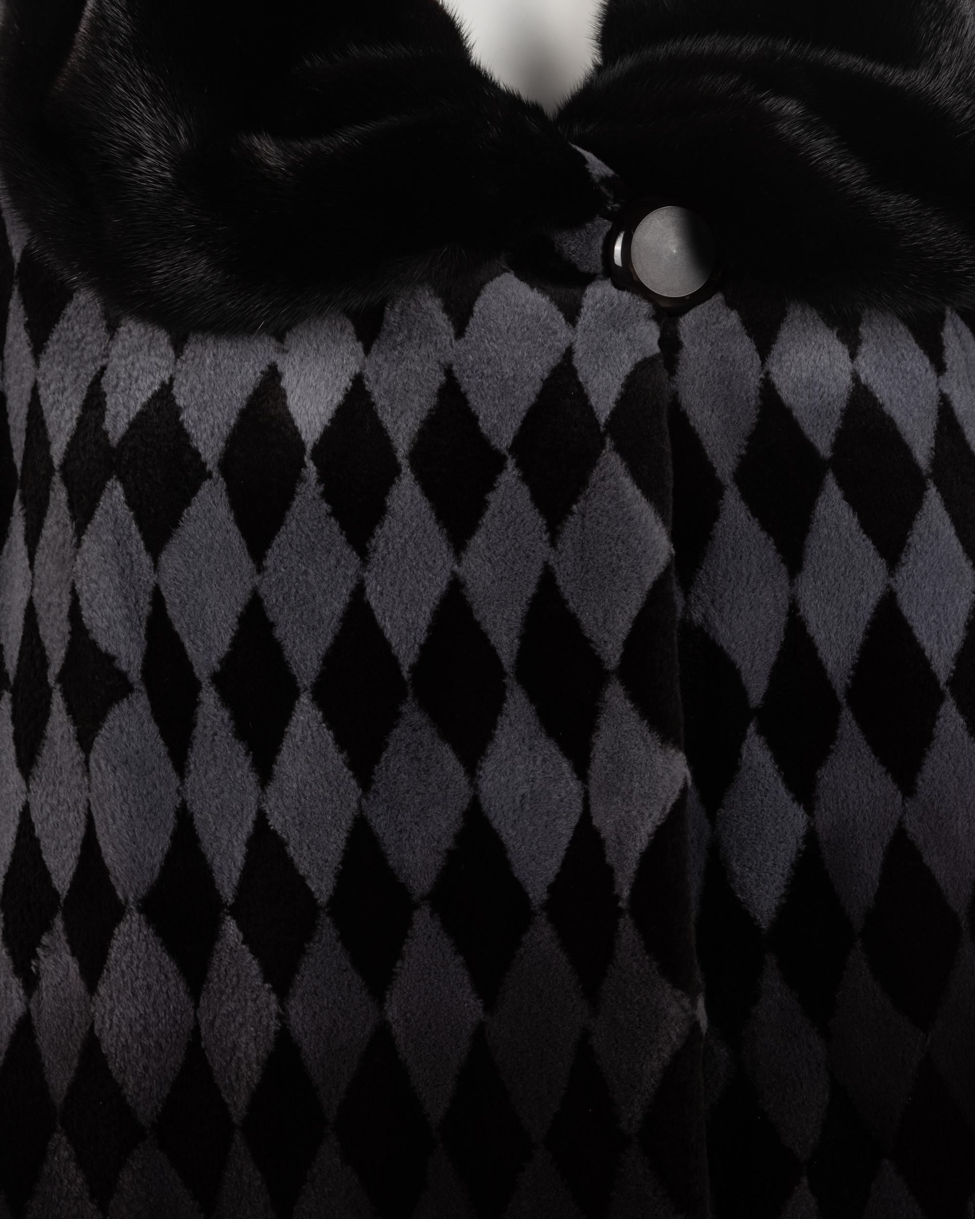 Birger Christensen Sheared Mink Coat in Gradient Diamond-Pattern