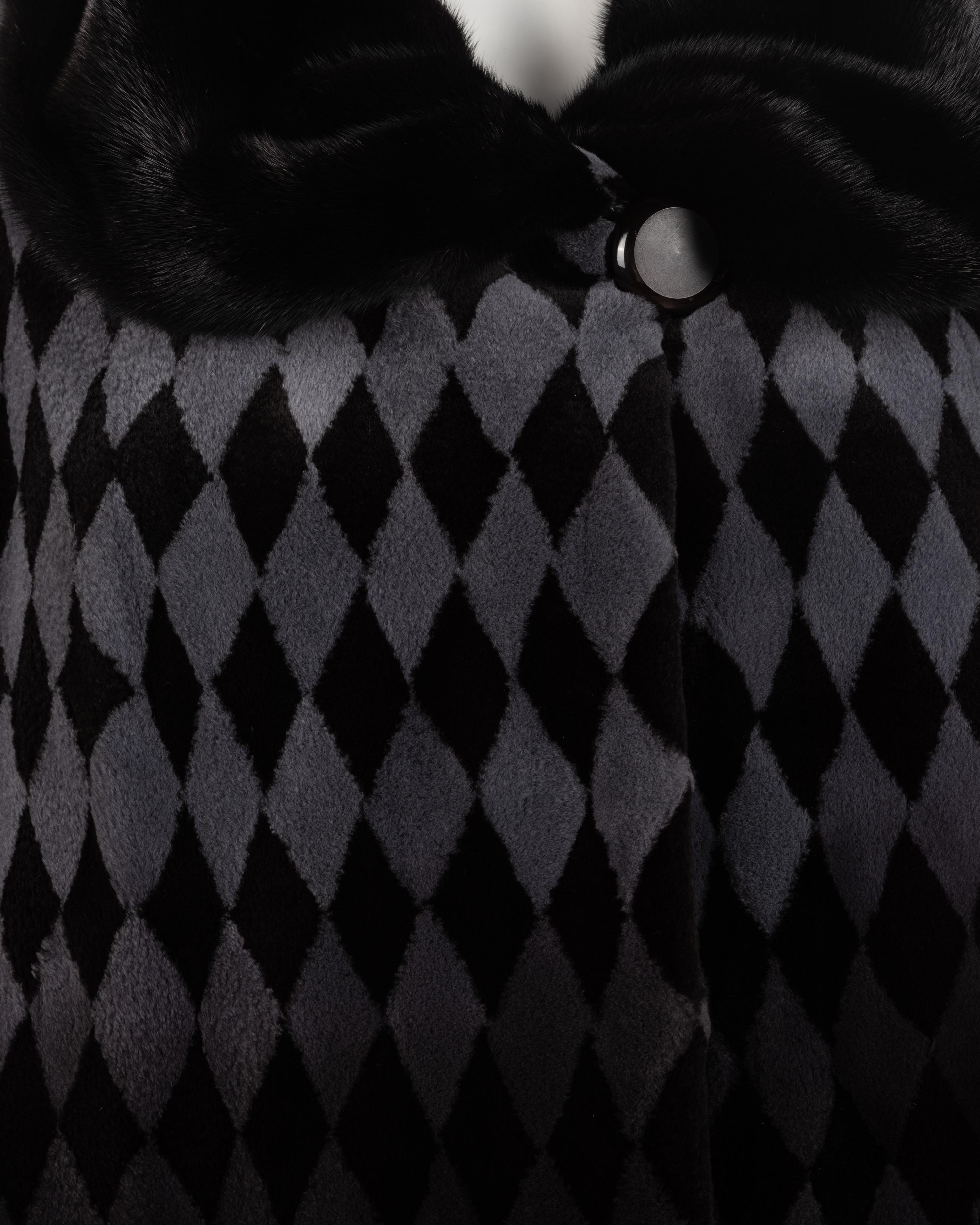 Birger Christensen Sheared Mink Coat in Gradient Diamond-Pattern