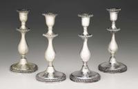 Four sterling silver candlesticks j.e. caldwell & co., philadelphia, pa, late 19th/early 20th century