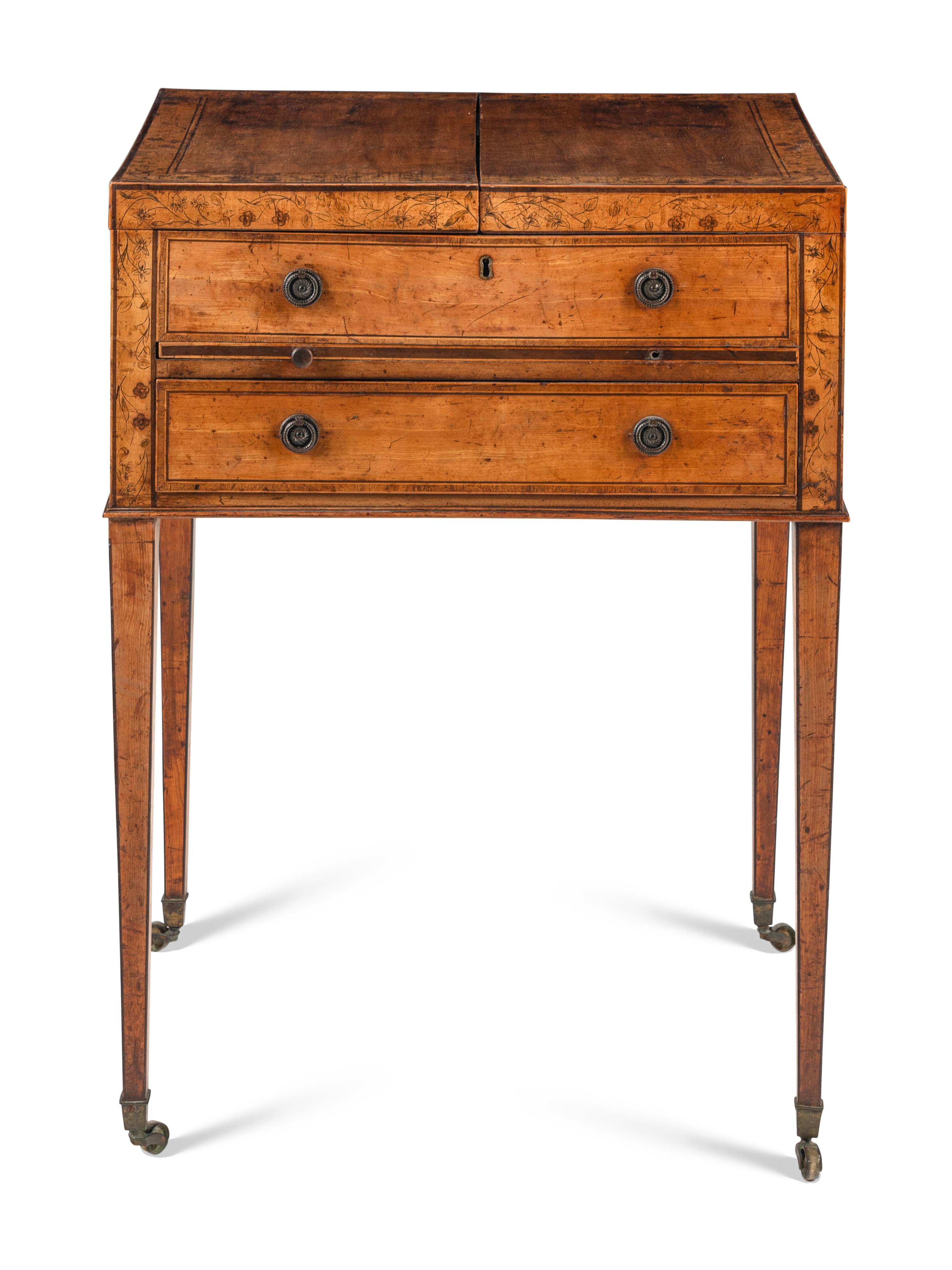 A George III Satinwood and Penwork Dressing Table