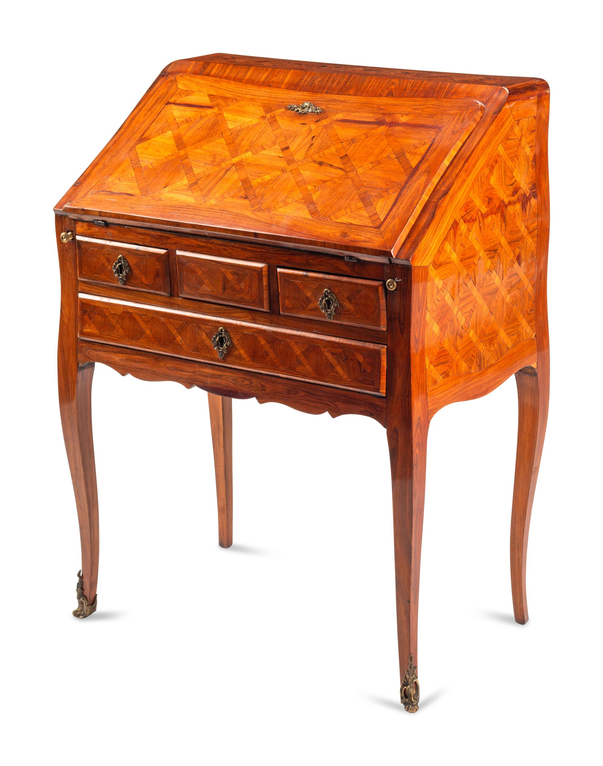 A Louis XV Style Tulipwood Parquetry Bureau en Pente