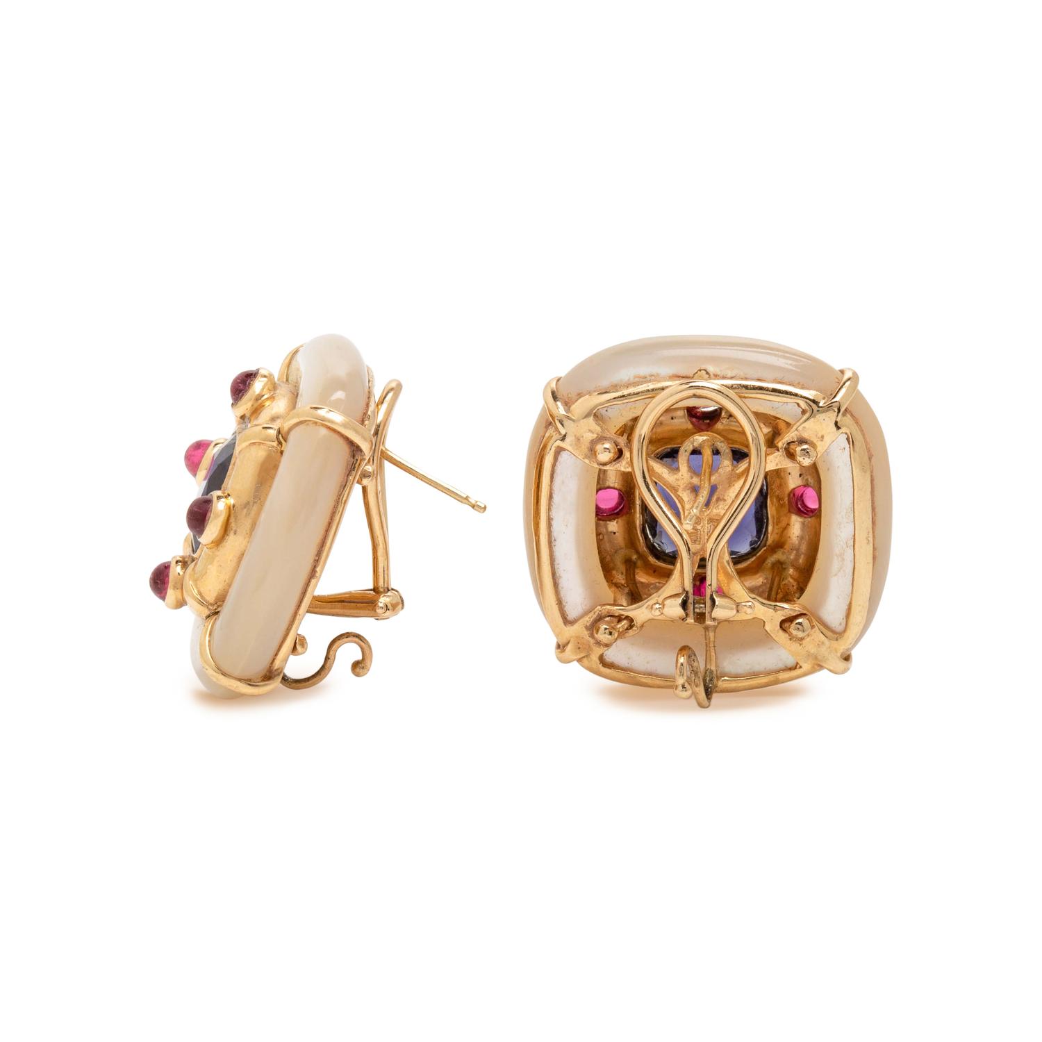 Multigem, Mother-of-Pearl, and Yellow Gold Earrings