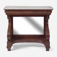 A Classical mahogany and marble top pier table Probably Philadelphia, PA, circa 1830-1840
