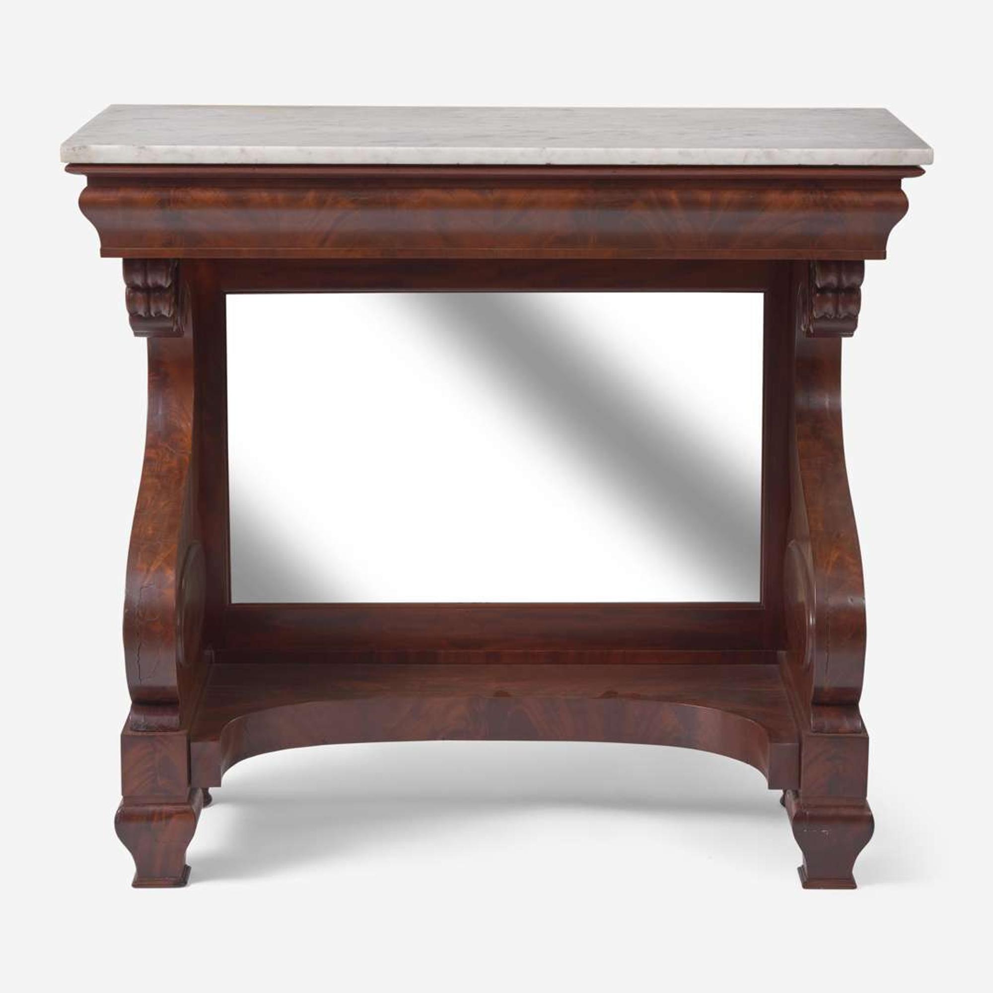 A Classical mahogany and marble top pier table Probably Philadelphia, PA, circa 1830-1840