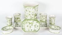 A Portuguese Ceramic Bathroom Set Height of tallest 4 inches.