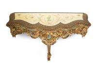 A Pair of Italian Painted and Parcel Gilt Console Tables