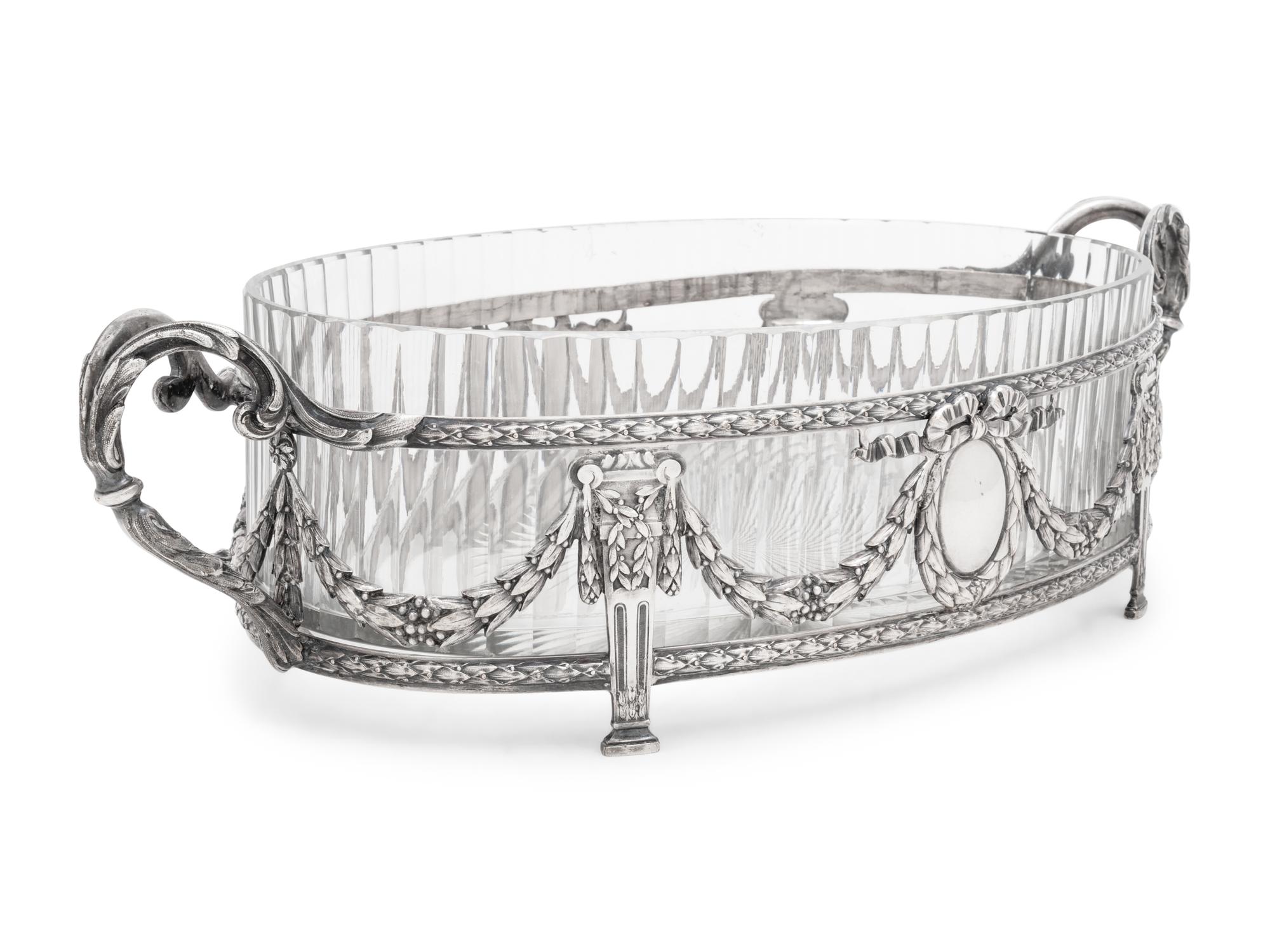 A French Silver-Plate and Cut Glass Center Bowl