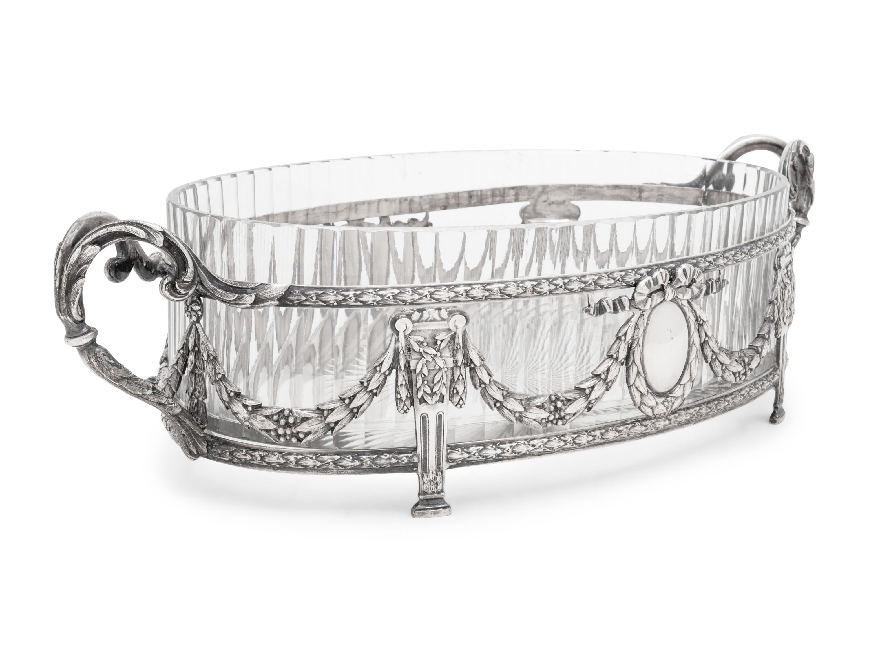 A French Silver-Plate and Cut Glass Center Bowl