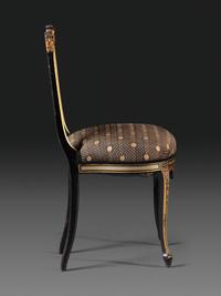 An Aesthetic Movement Painted, Parcel Gilt and Ebonized Bird-Carved Side Chair