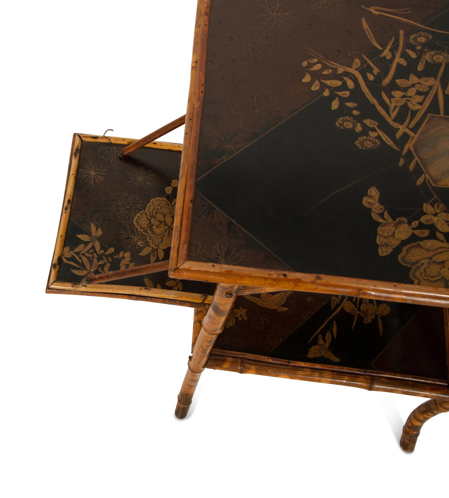 A Victorian Chinoiserie Lacquer and Bamboo Table