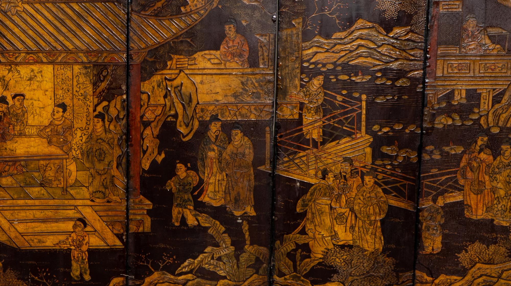 A Chinese Coromandel Lacquer Eight-Panel Screen — 19TH CENTURY
