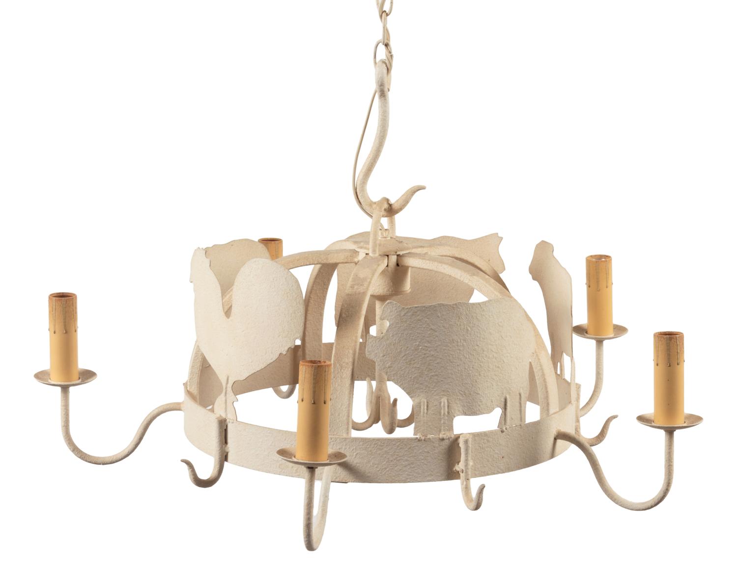 APPROVED FOR DONATION A Whimsical Painted Cut Metal Chandelier