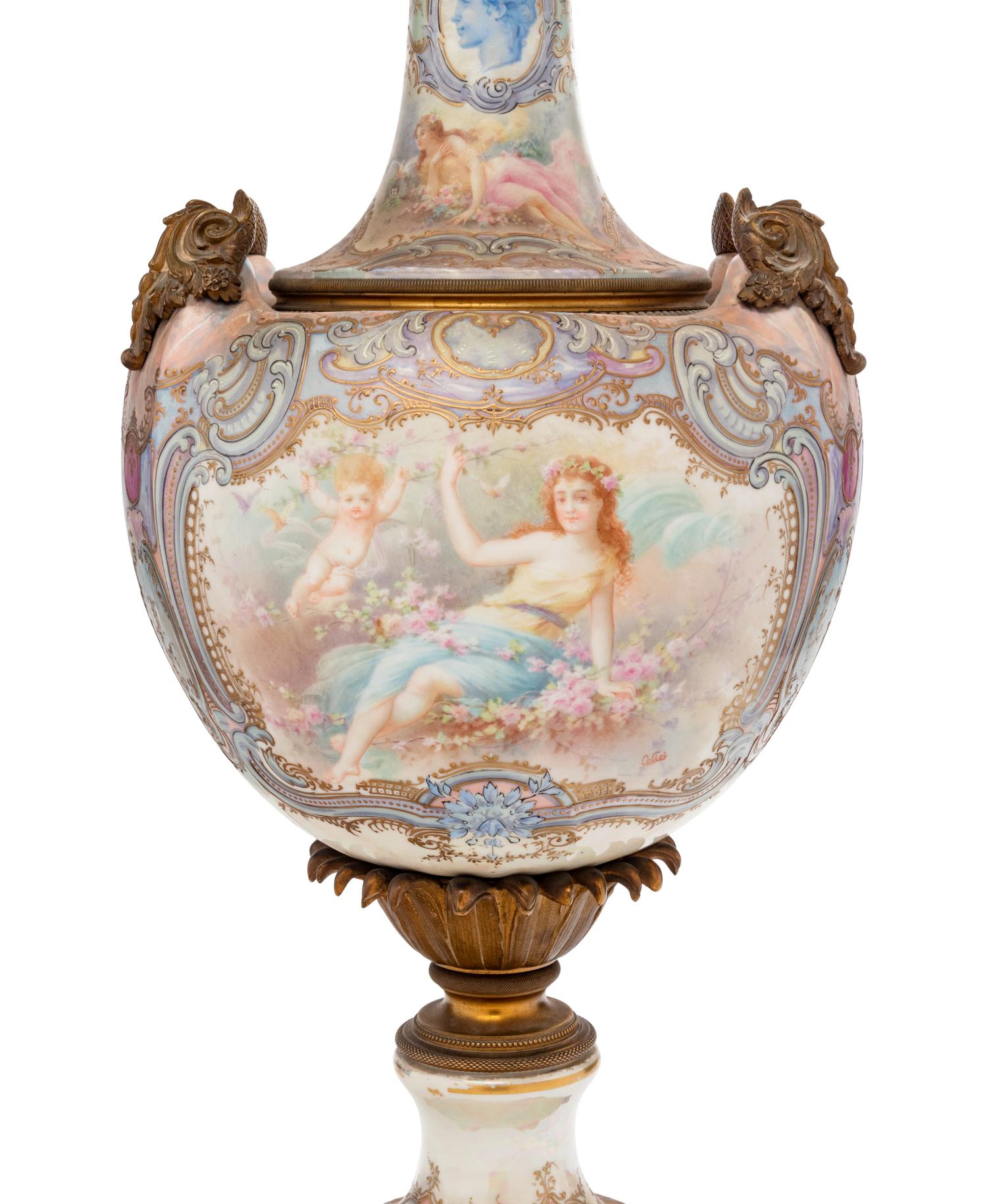 A Sèvres Style Gilt Bronze Mounted Painted Porcelain Vase