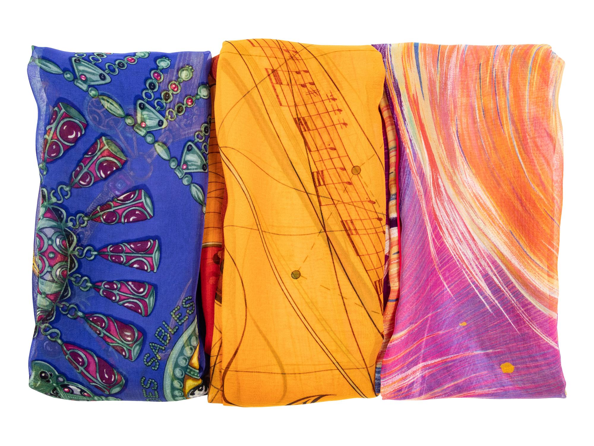 Three Hermès 90cm Silk Chiffon Scarves