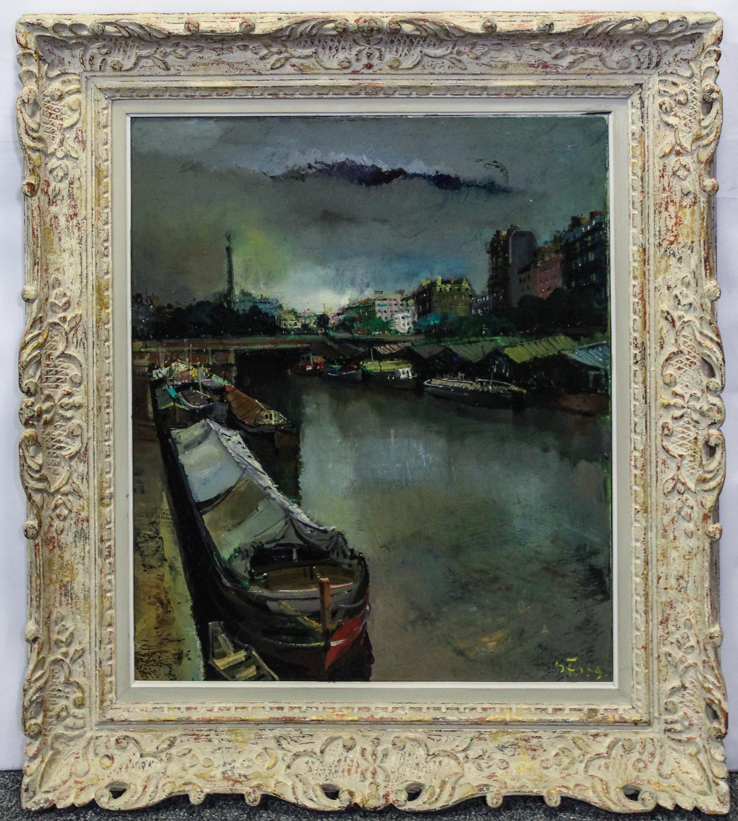 Oliver Foss, (German/American, 1920-2002), Bateaux Moored Quayside on the Seine