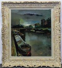 Oliver Foss, (German/American, 1920-2002), Bateaux Moored Quayside on the Seine