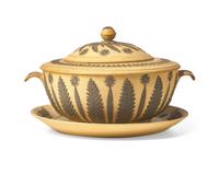 A Wedgwood Jasperware Egyptian Revival Decorated Covered Bowl with Underplate
