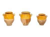 Three Partially Glazed Terra Cotta Olive Jars — 20th Century