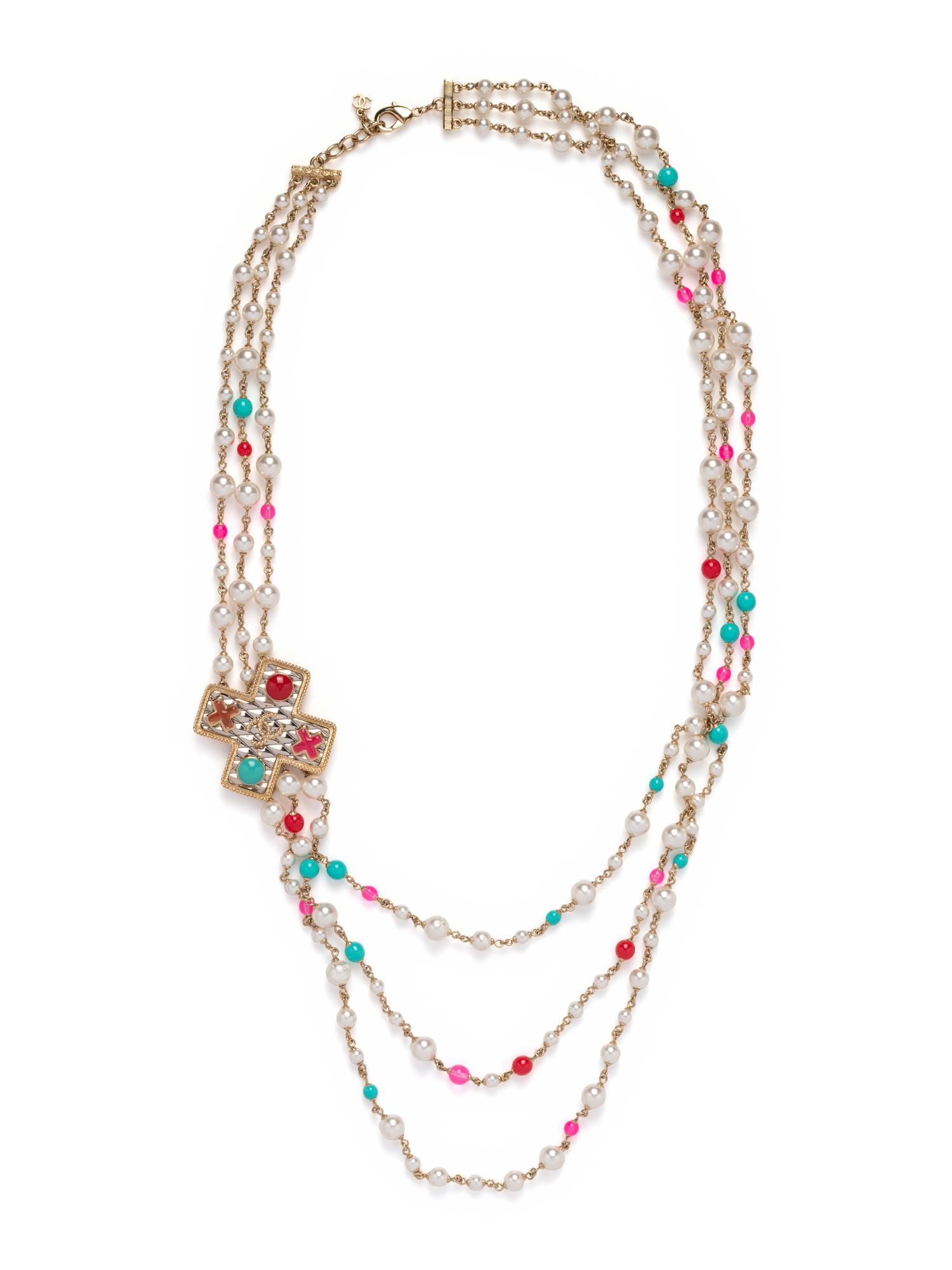 Chanel Faux Pearl, Pink and Blue Bead Necklace, 2017