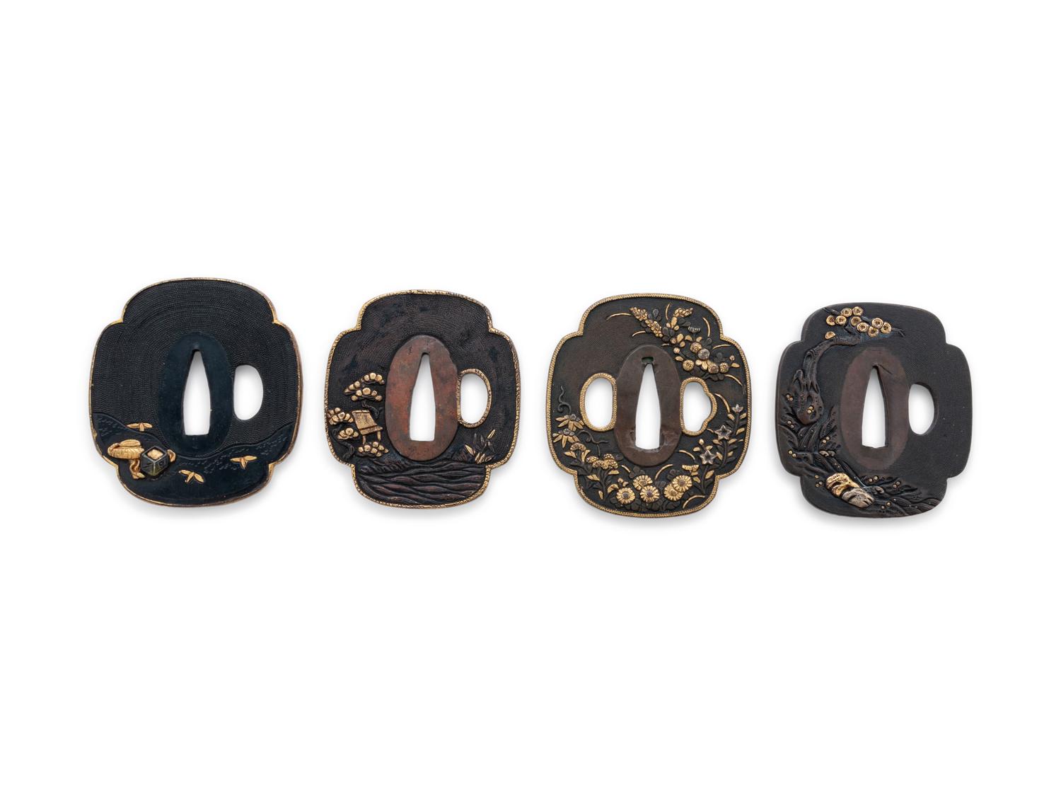 Four Inlaid Iron Tsuba