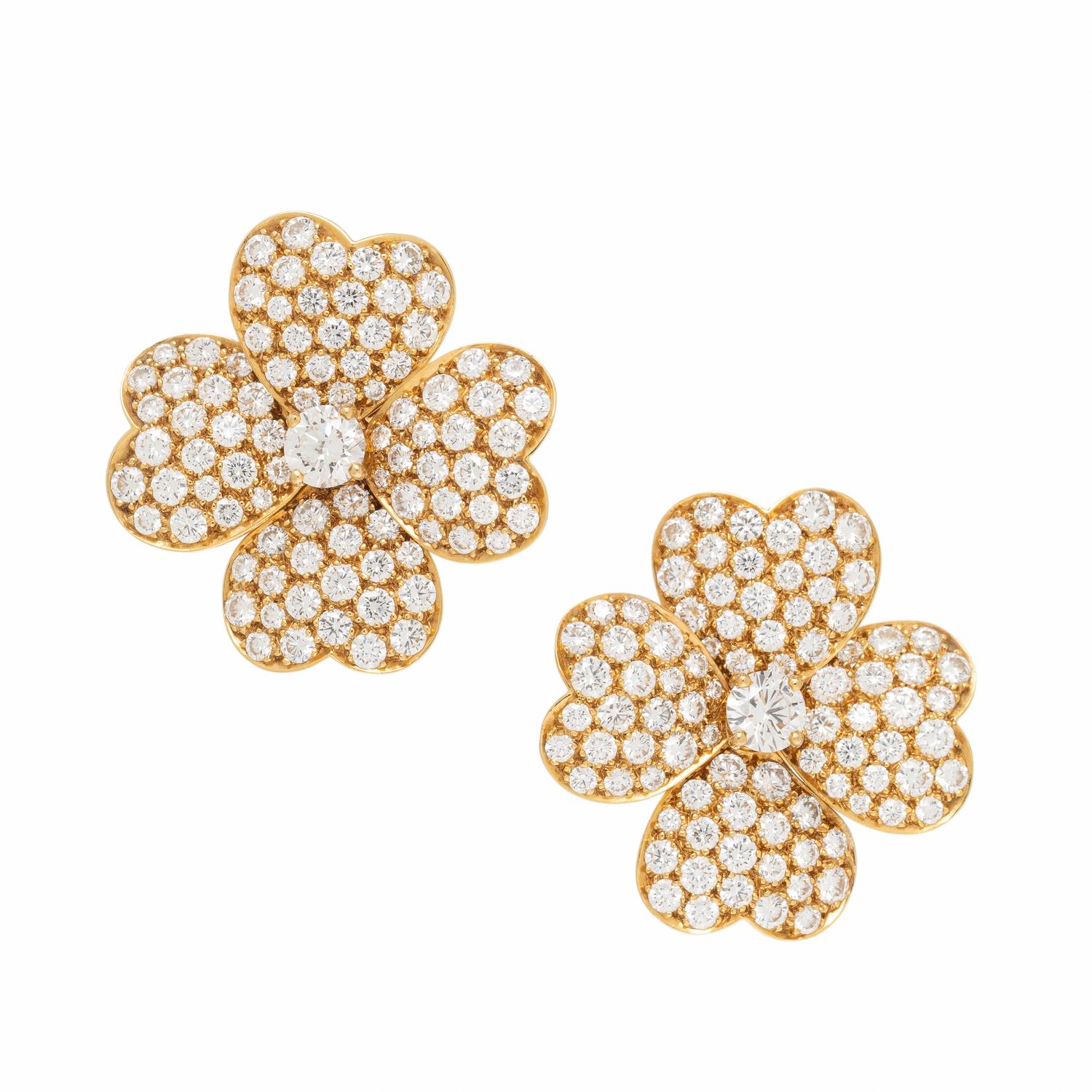 VAN CLEEF & ARPELS, DIAMOND AND YELLOW GOLD 'COSMOS' FLOWER EARRINGS