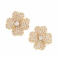 VAN CLEEF & ARPELS, DIAMOND AND YELLOW GOLD 'COSMOS' FLOWER EARRINGS