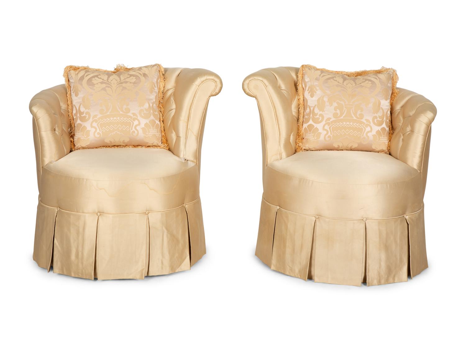 A Pair of Silk-Upholstered Asymmetrical Chairs — 20th Century