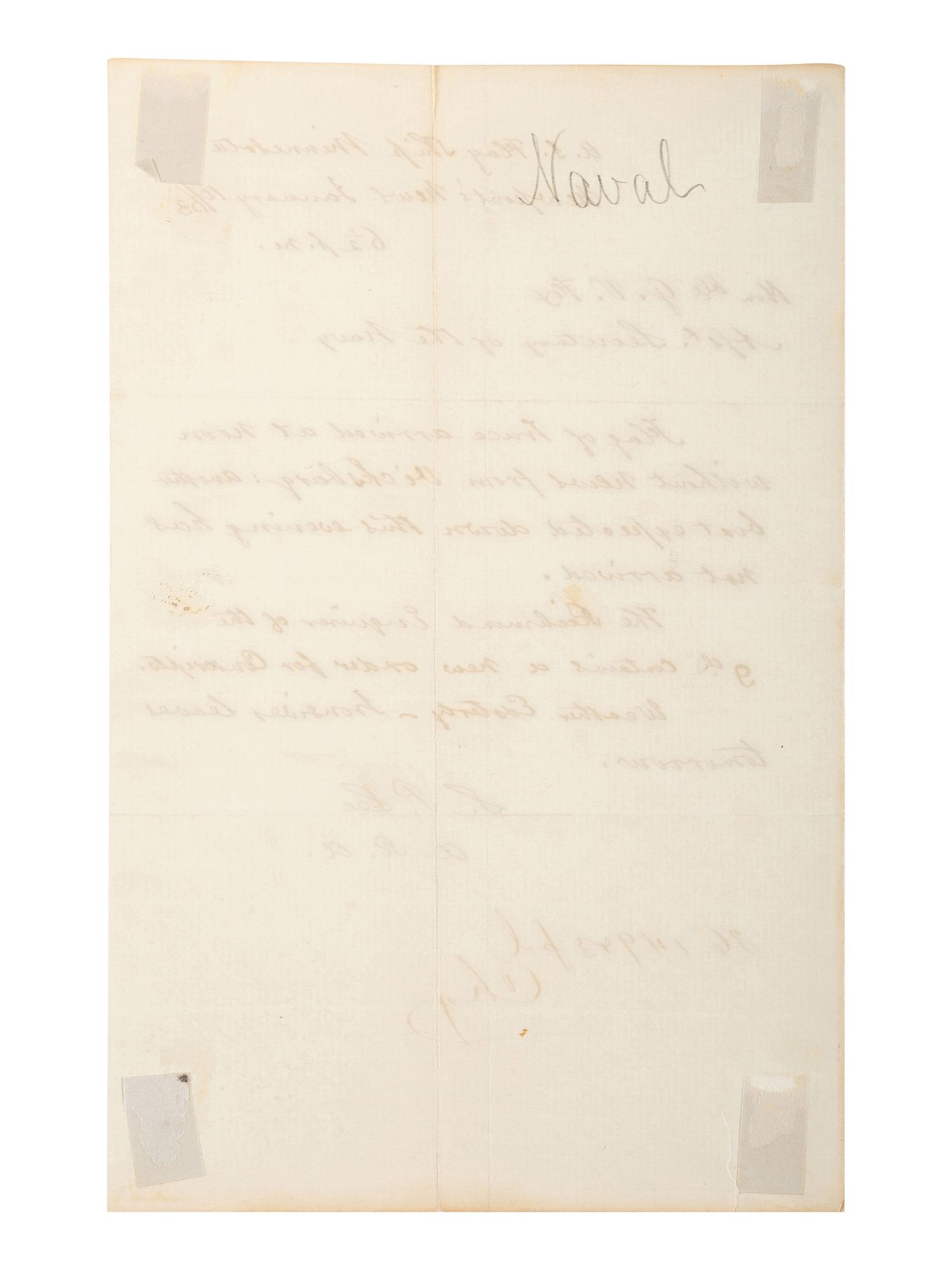 [CIVIL WAR - US NAVY]. LEE, Samuel Phillips (1812-1897). A group of 7 documents related to Rear Admiral Samuel P. Lee, incl. Vicksburg content and preparations for the Battle of Nashville.