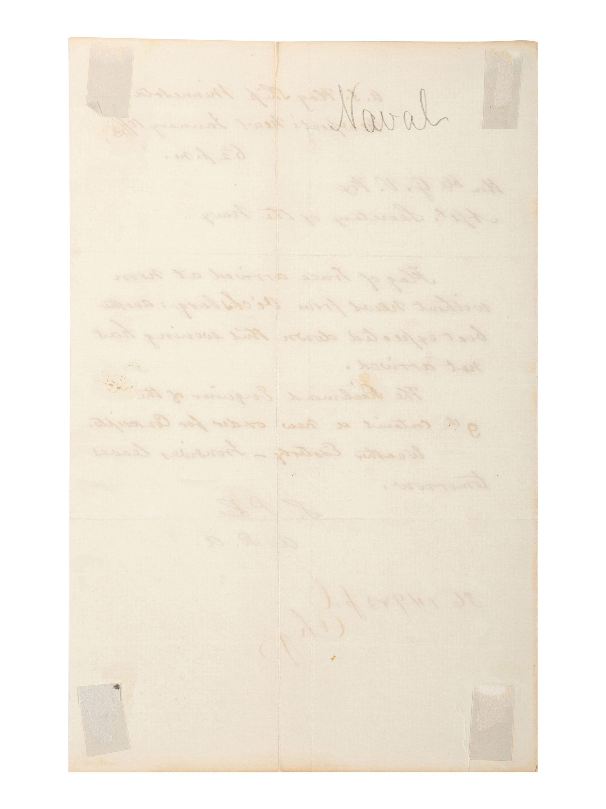 [CIVIL WAR - US NAVY]. LEE, Samuel Phillips (1812-1897). A group of 7 documents related to Rear Admiral Samuel P. Lee, incl. Vicksburg content and preparations for the Battle of Nashville.