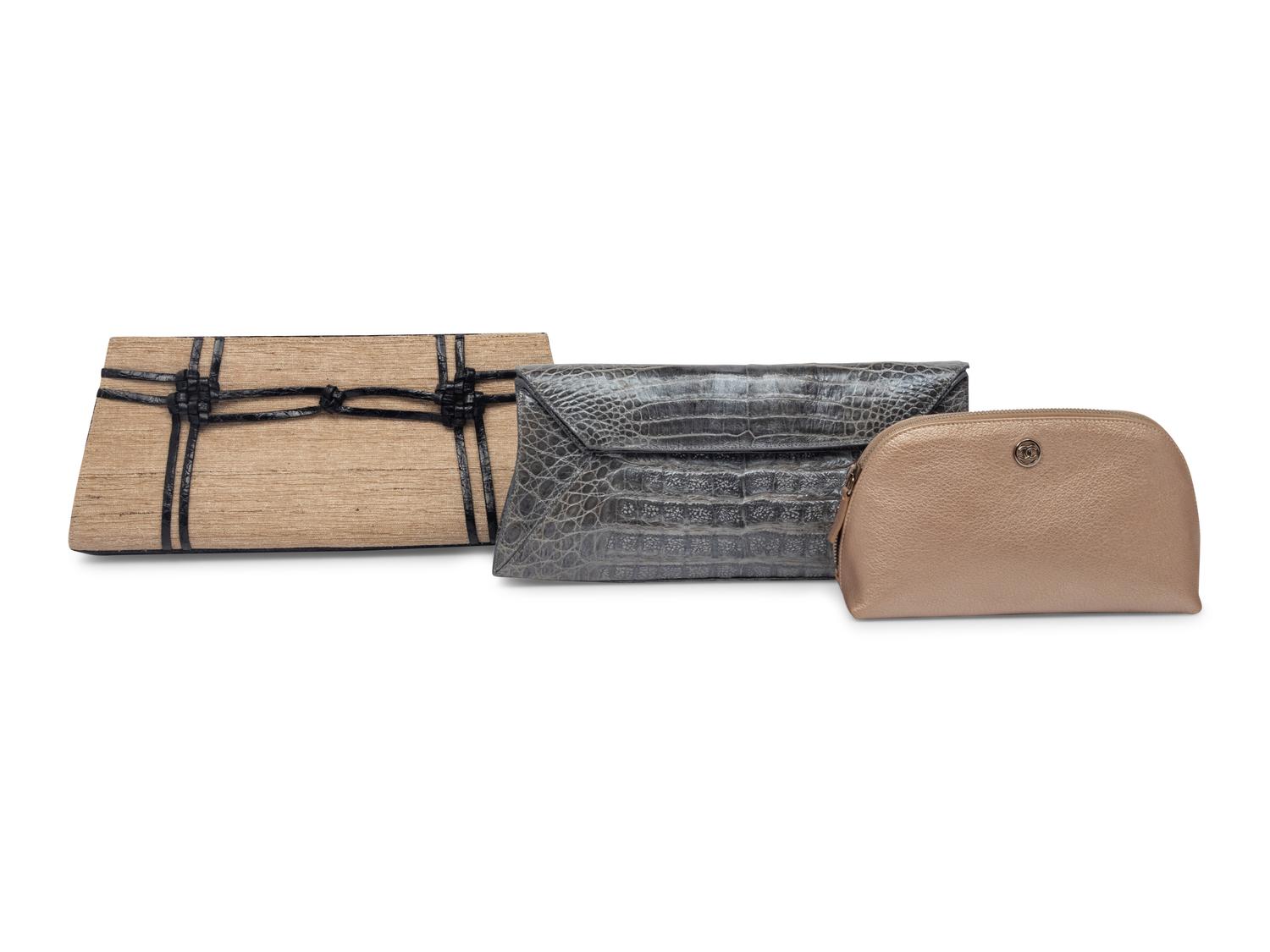 Two Nancy Gonzalez Clutches and One Chanel Zip Pouch