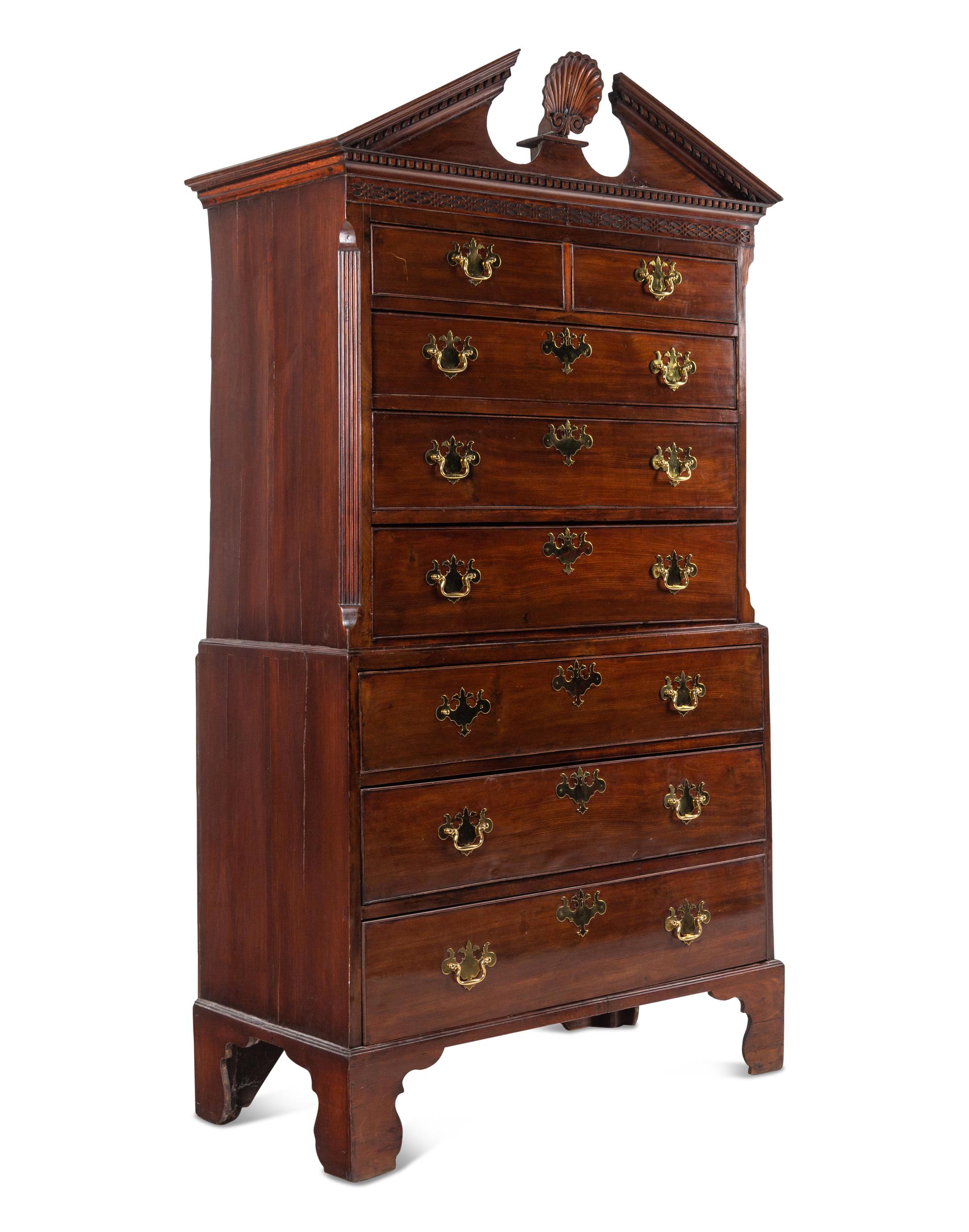 A George III Shell-Carved Mahogany Chest-on-Chest