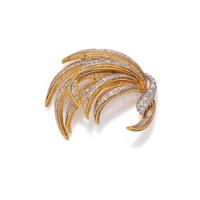 YELLOW GOLD, PLATINUM AND DIAMOND BROOCH