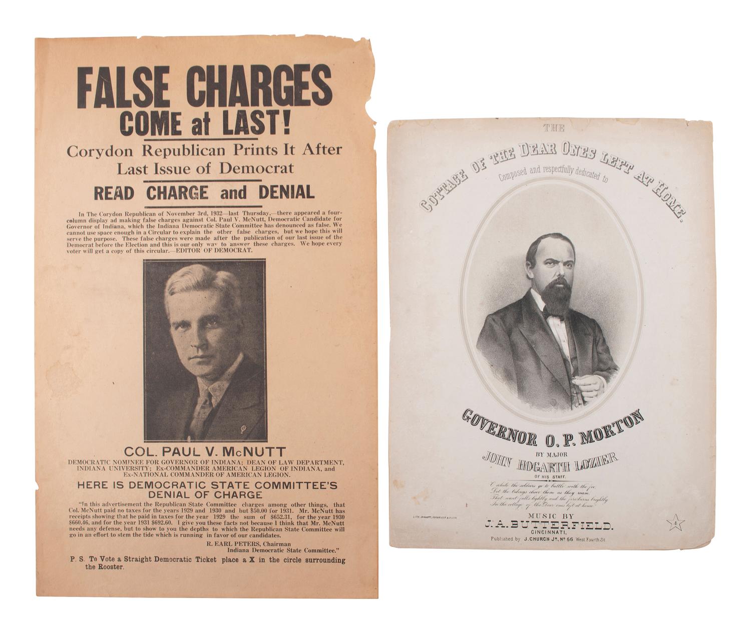 [INDIANA]. Posters, cigar boxes, and ephemera related to Indiana politicians incl. Thomas MARSHALL.
