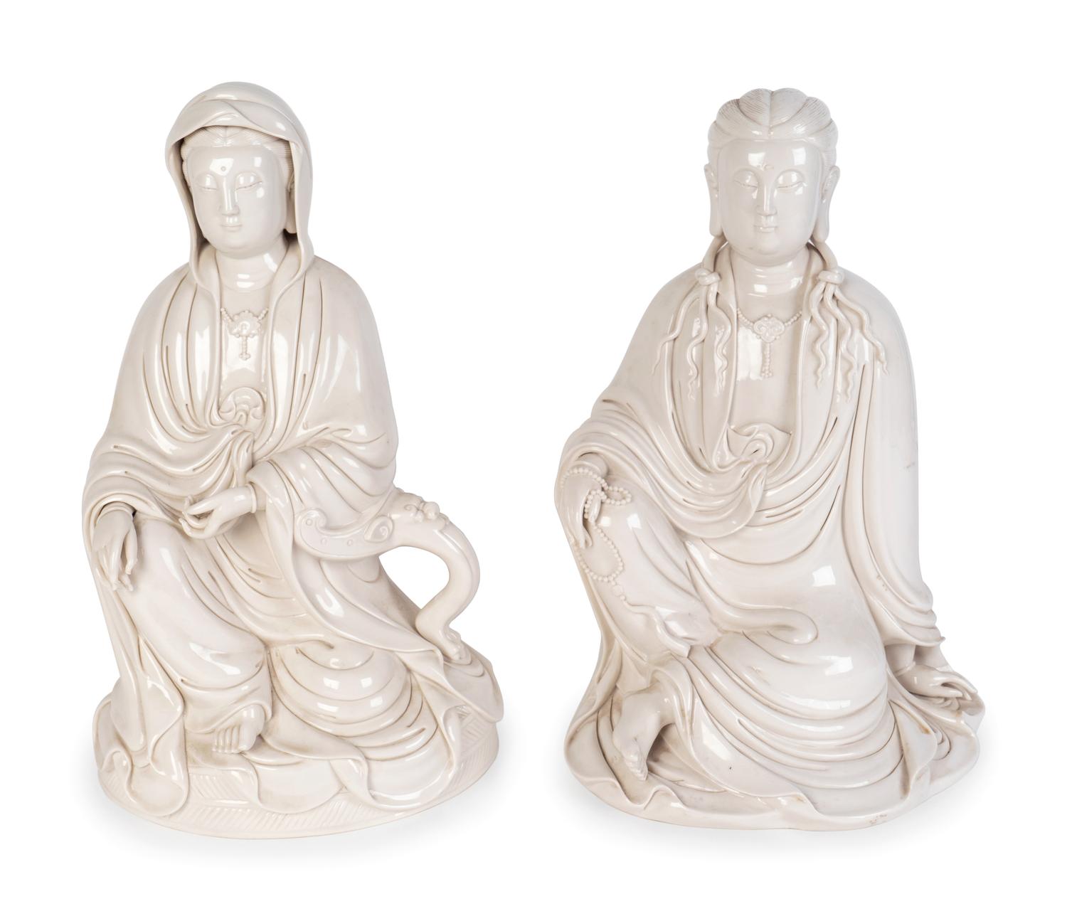 Two Chinese Blanc de Chine Porcelain Figures of Guanyin — 20TH CENTURY