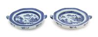 Two Canton Blue and White Warming Dishes Width of each 10 5/8 inches. — 19TH CENTURY