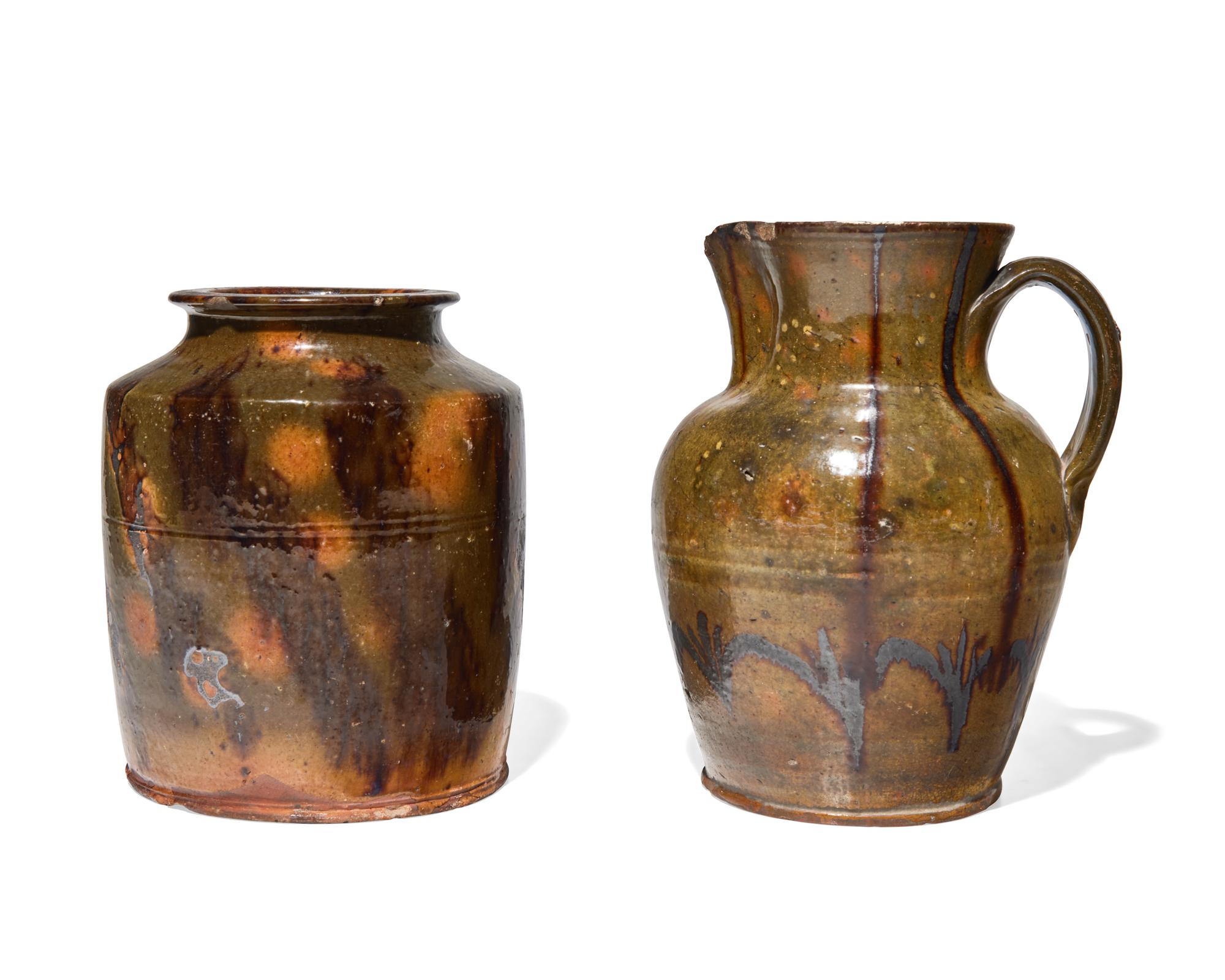 A Gonic Glazed and Manganese and Slip-Decorated Redware Pitcher, 19th Century