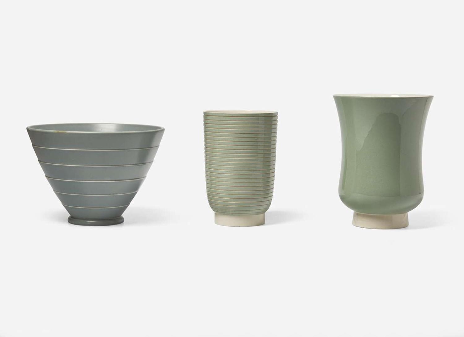Three Wedgwood Keith Murray Designed Gray Glazed Vessels, UK, 1930s