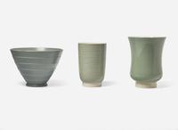 Three Wedgwood Keith Murray Designed Gray Glazed Vessels, UK, 1930s