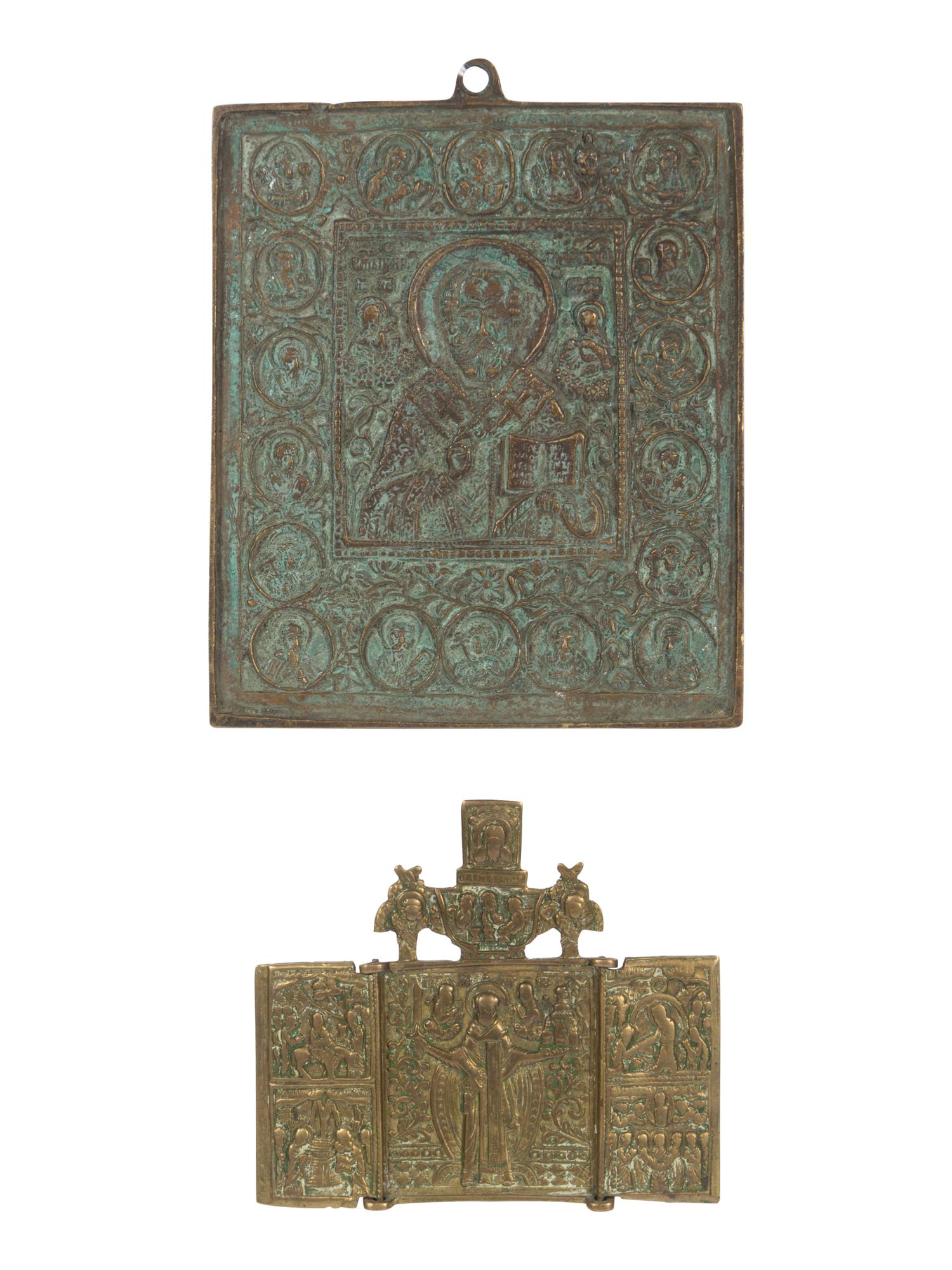 Six Russian Cast Bronze Miniature Icon Panels