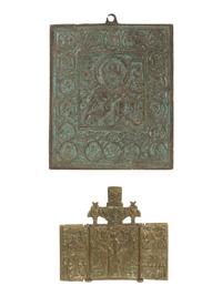 Six Russian Cast Bronze Miniature Icon Panels