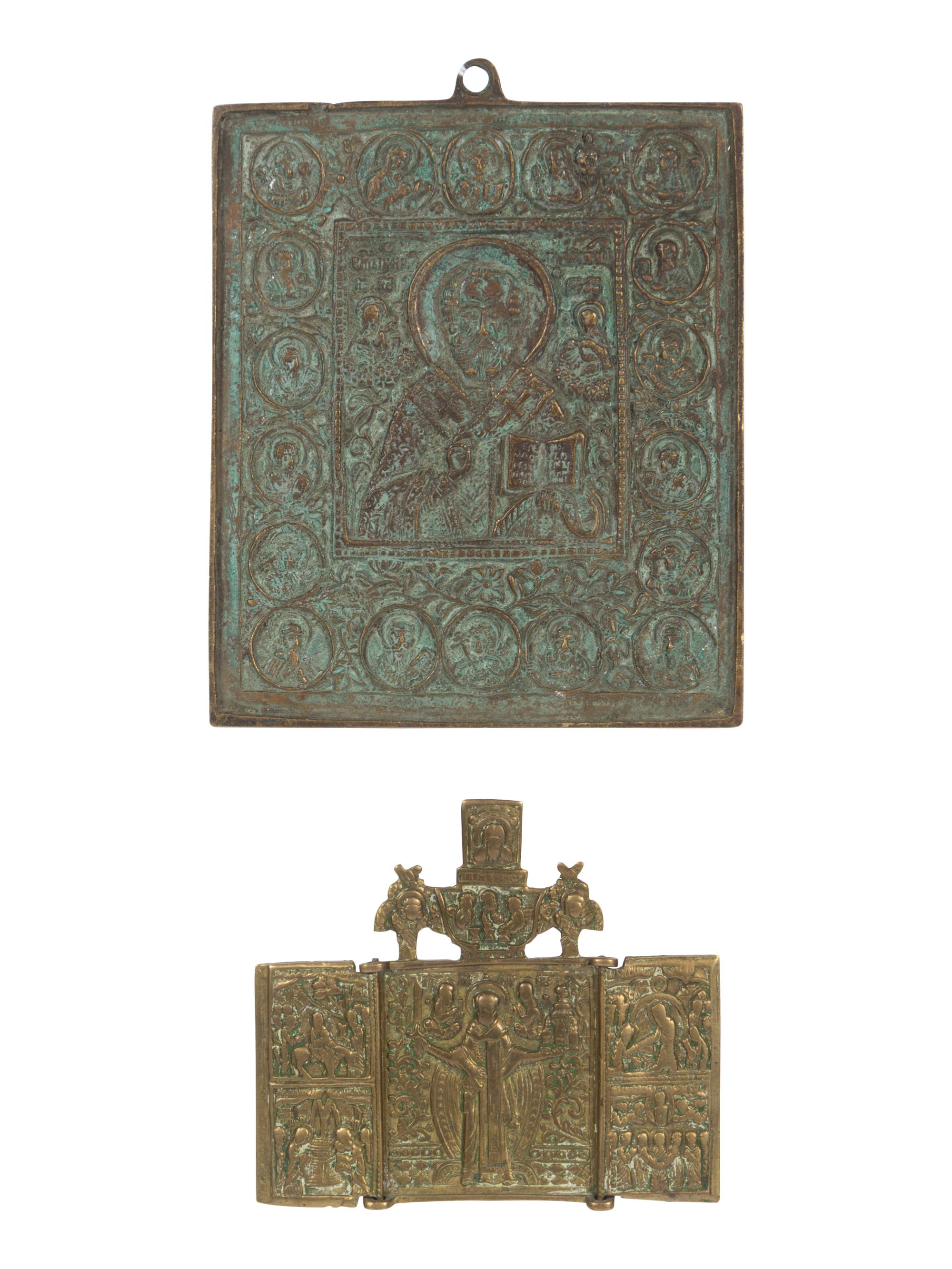 Six Russian Cast Bronze Miniature Icon Panels