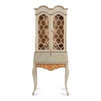 A Venetian Style Faux Marble Painted and Parcel Gilt Bureau Bookcase