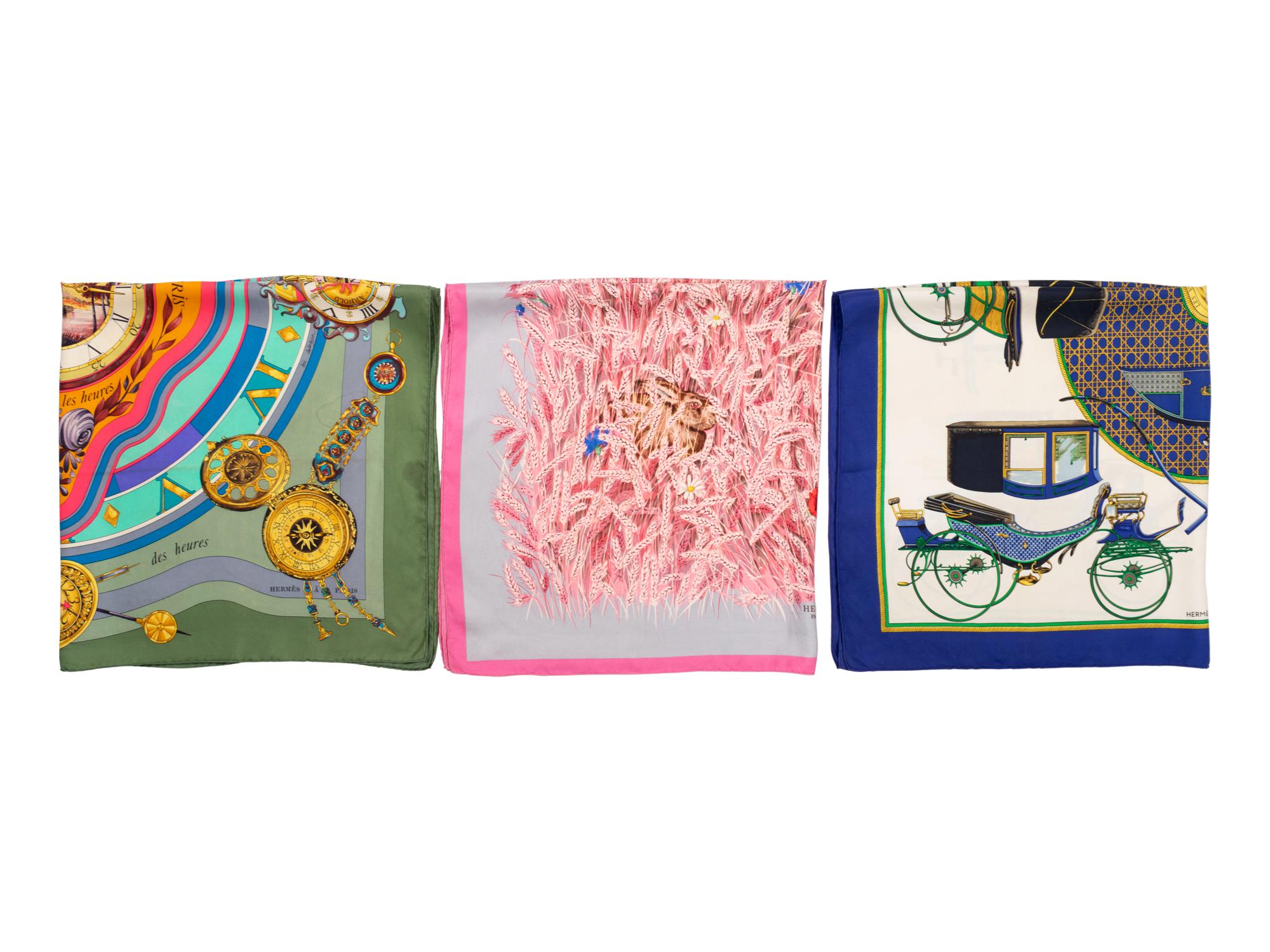 Three Hermès 90cm Silk Scarves