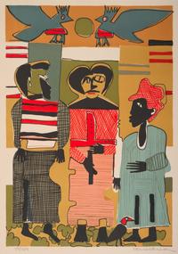 BEARDEN, Romare (1911-1988), artist. Firebirds . Signed print. [1979].