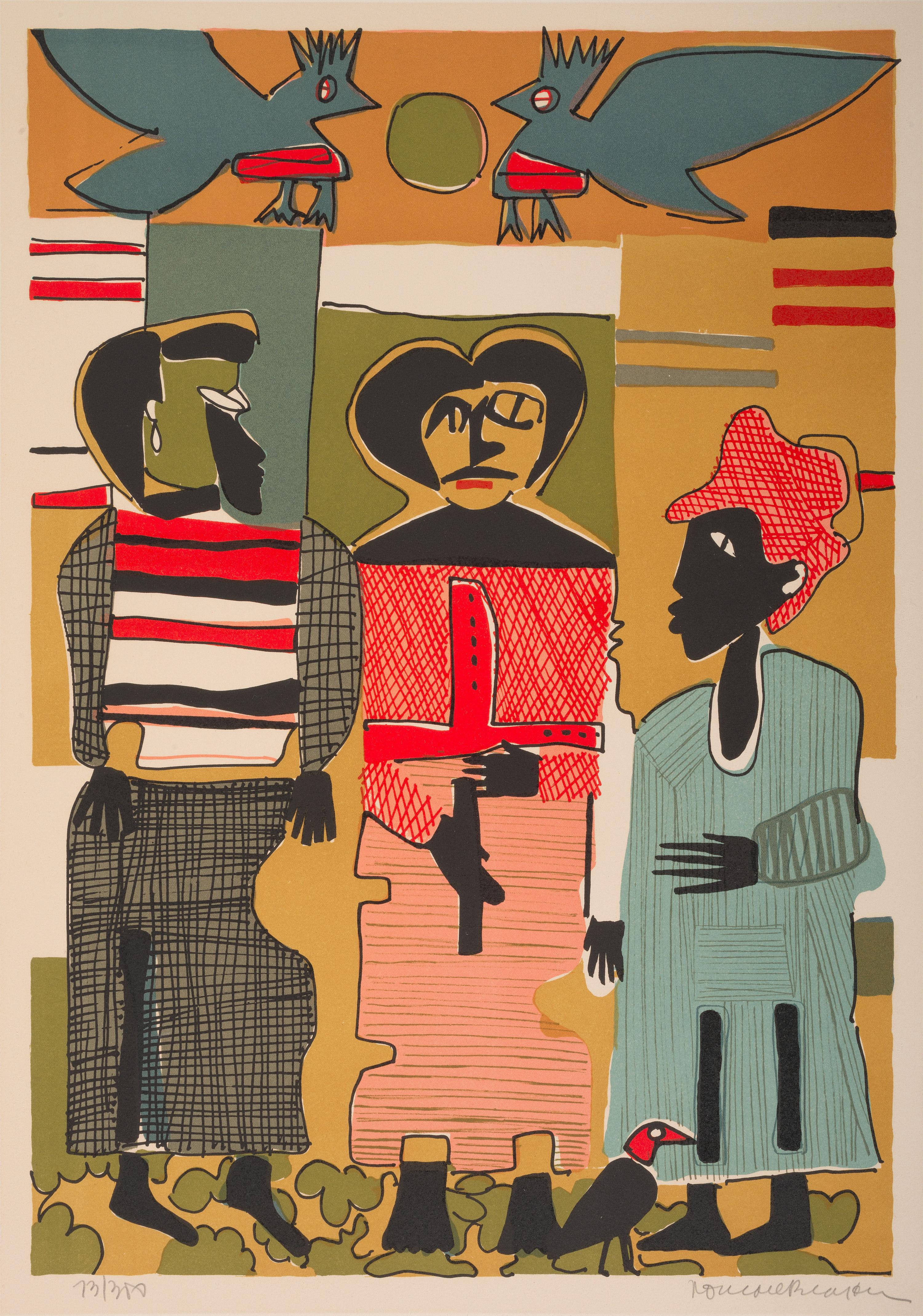 BEARDEN, Romare (1911-1988), artist. Firebirds . Signed print. [1979].