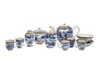 A Group of Chinese Export Parcel Gilt Blue and White Porcelain Articles