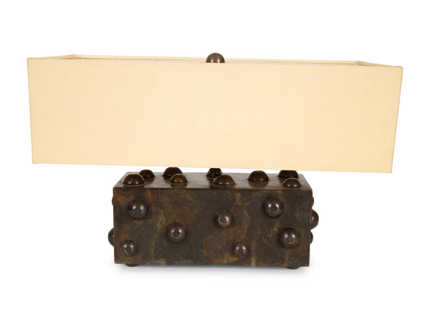 A Blackman Cruz Studded Bronze Table Lamp