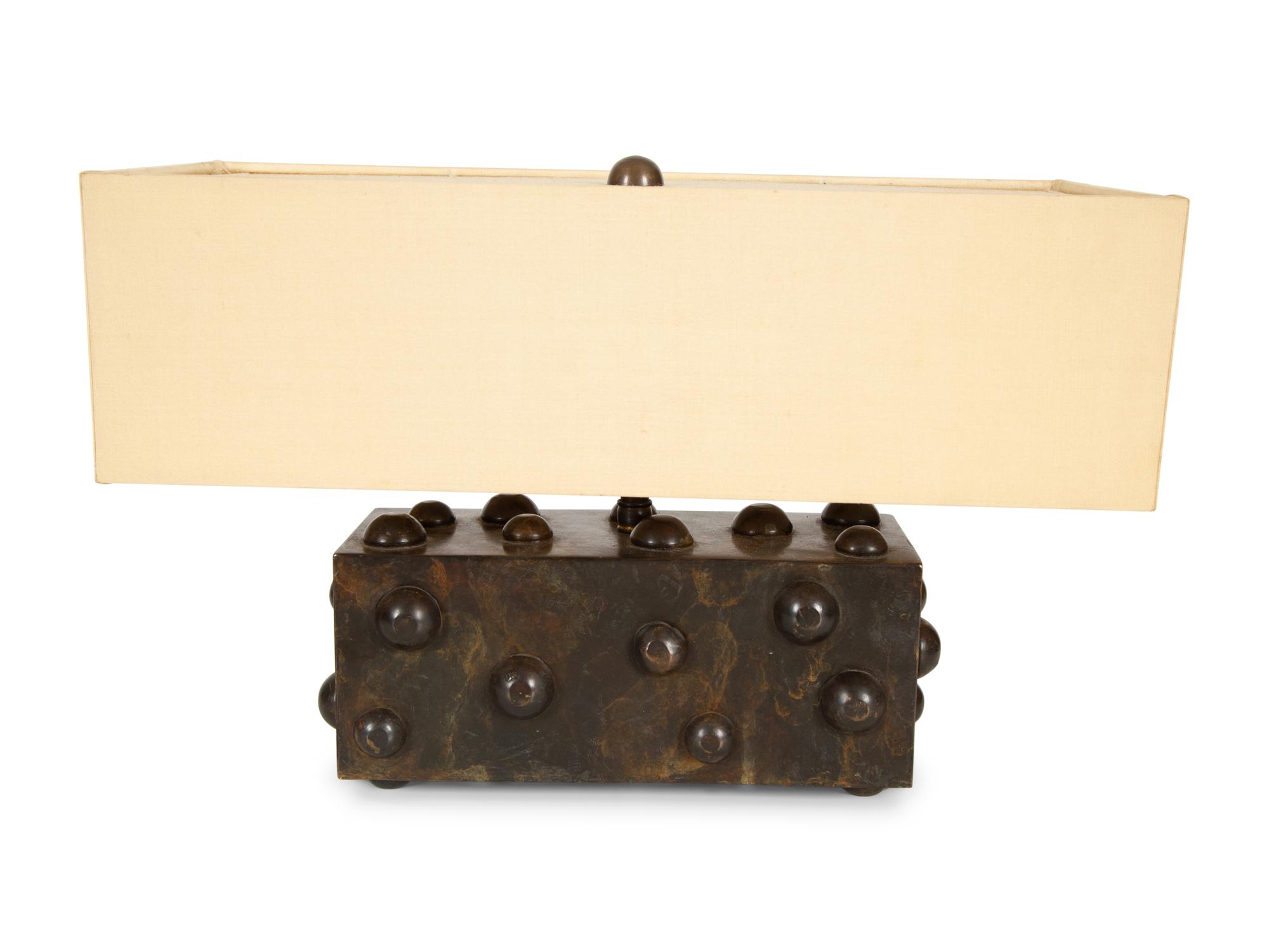 A Blackman Cruz Studded Bronze Table Lamp