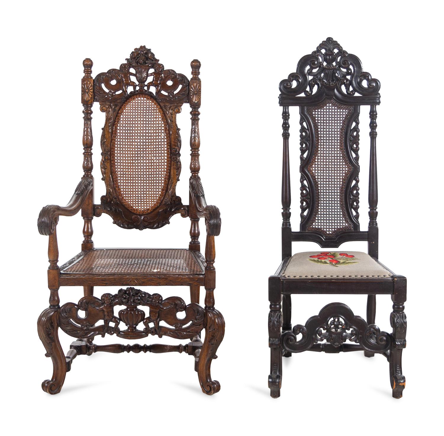 Two Renaissance Revival Carved Walnut Chairs