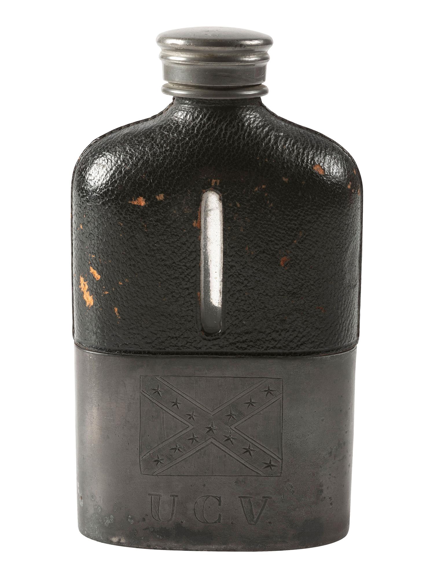 [CIVIL WAR]. Period-flask with UCV inscription to Captain James McElvany, Company F, 35th Georgia Infantry, WIA Cedar Run.